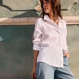 Women's Petite No Iron Button Front Shirt size petite small in white